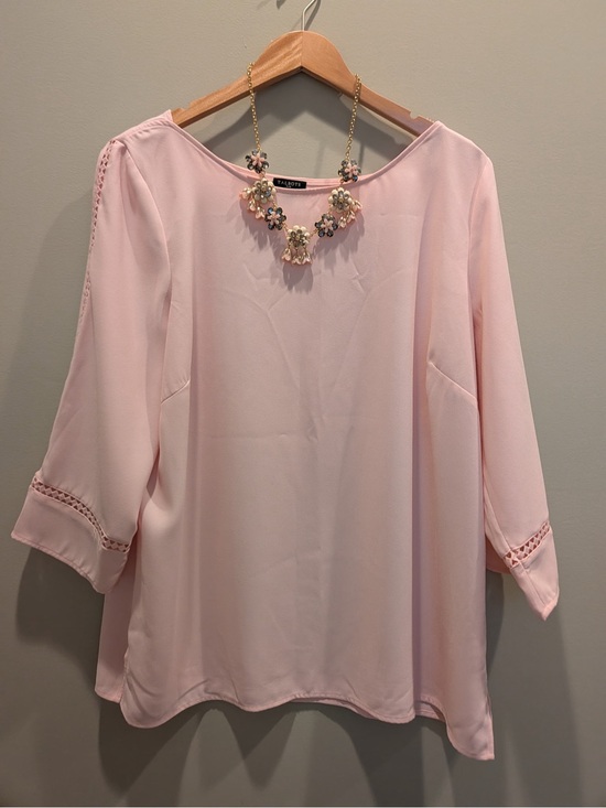 Talbots Tops - Talbots Soft Pink 3/4 Sleeve Blouse with Crochet Trim
